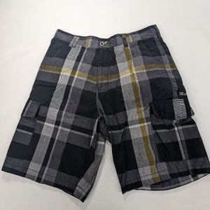Billabong black gray and yellow plaid shorts size 34  [228]